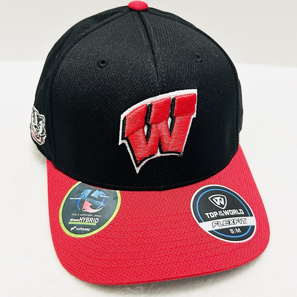 Top of the World Wisconsin Badgers‎ Reflex Hat Cap Stretch Flex S/M Black NCAA